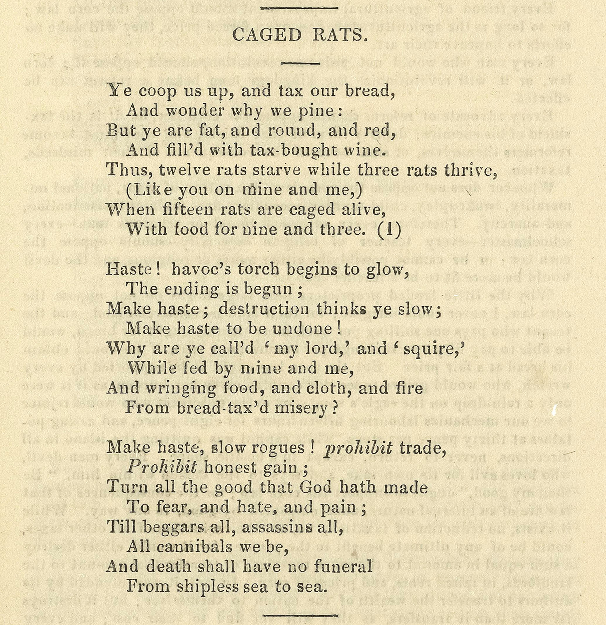 A poem titled "Caged Rats", consisting of three stanzas.