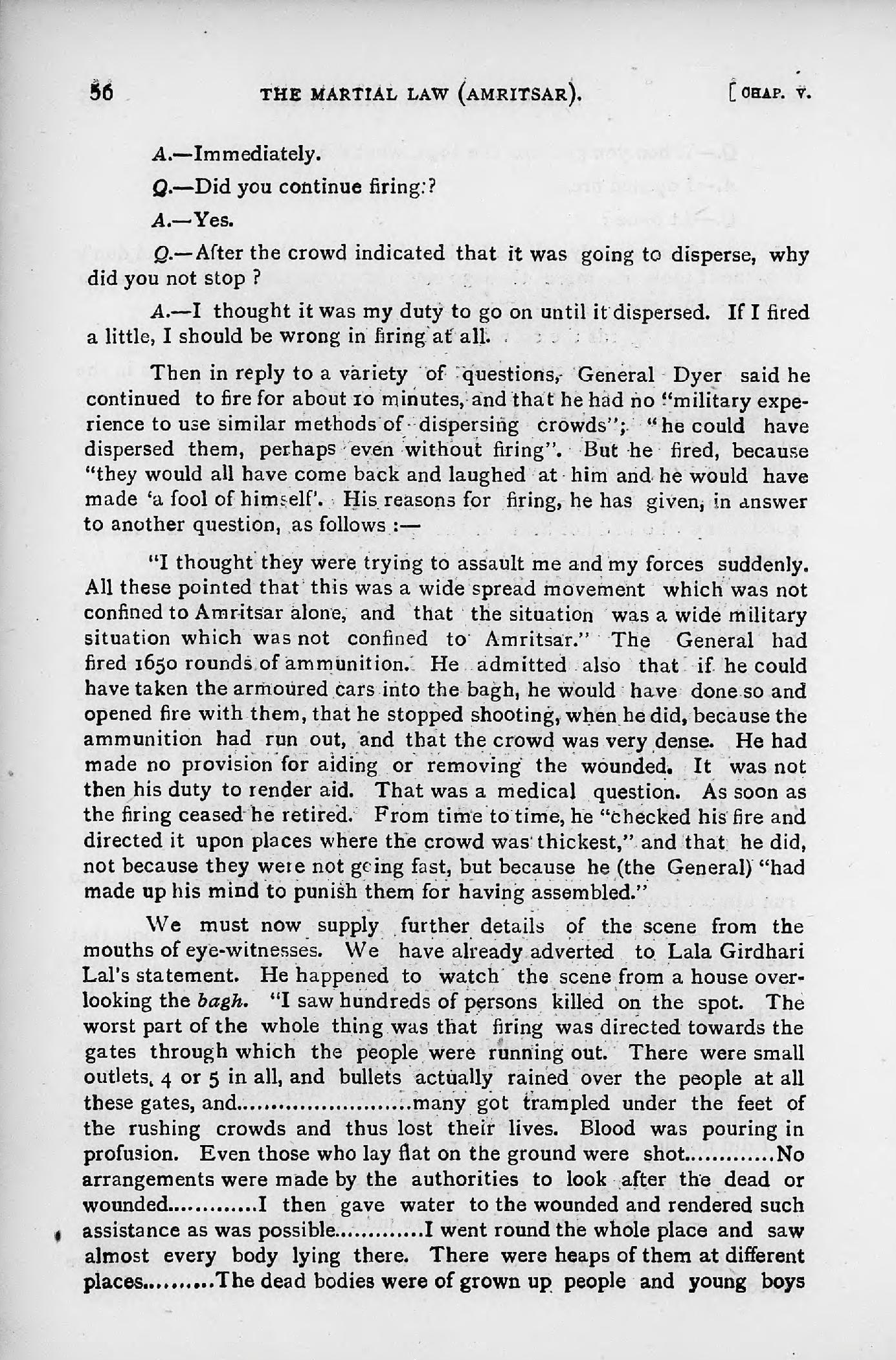A page of typed text titled "The Martial Law (Amritsar)".