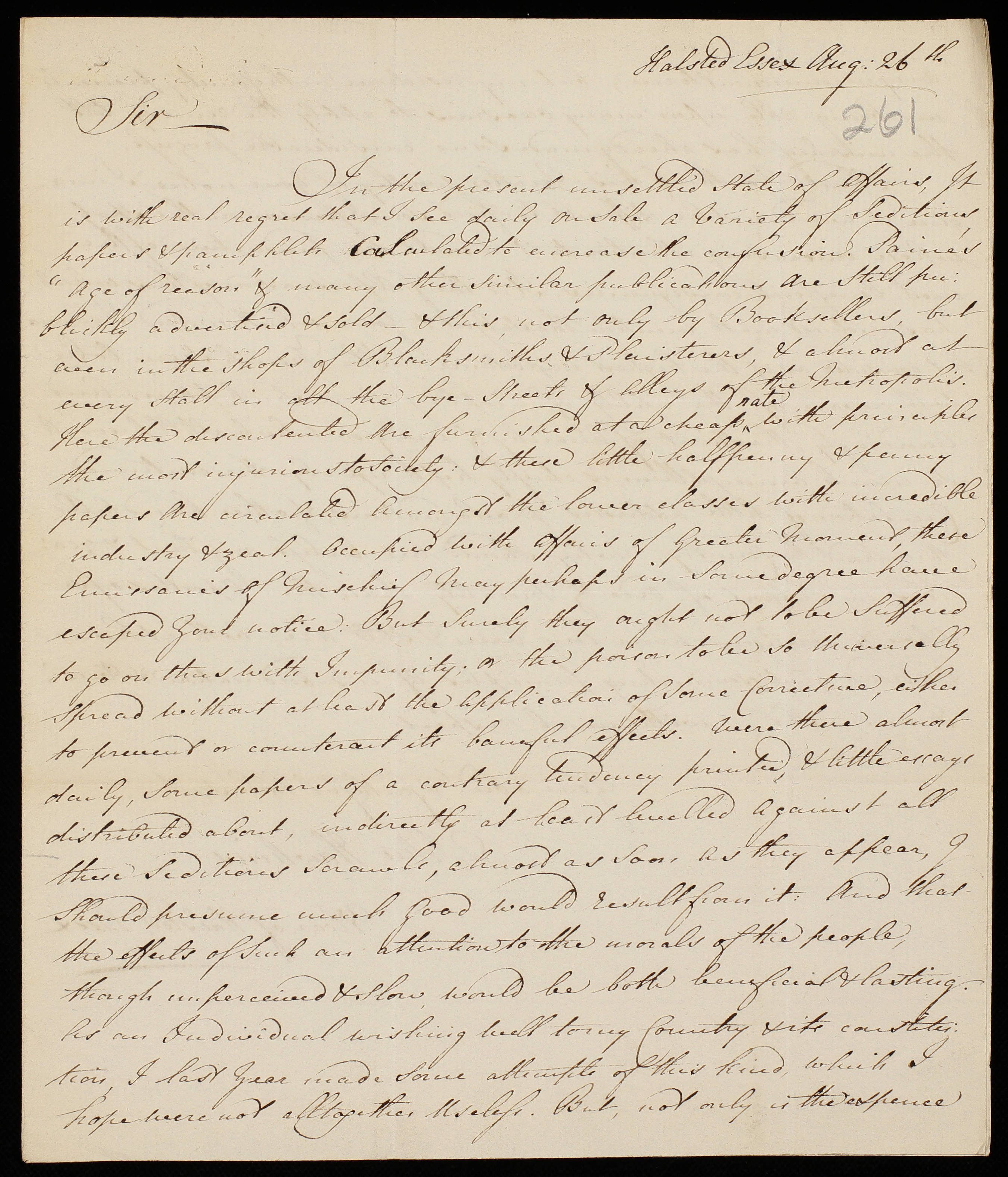 A page of a handwritten letter, dated "Halstead Essex Aug 26th" in the top right corner.