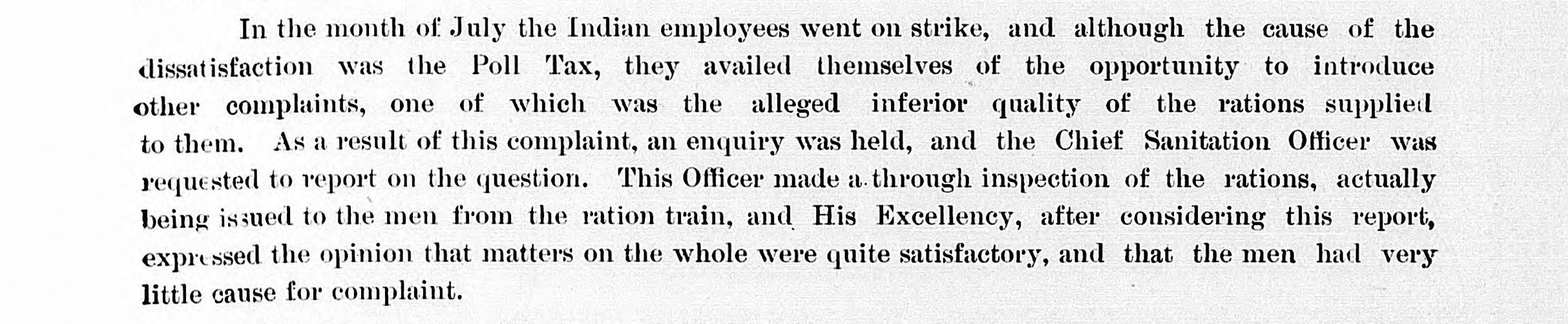 Paragraph of typed text regarding a strike by Indian employees.