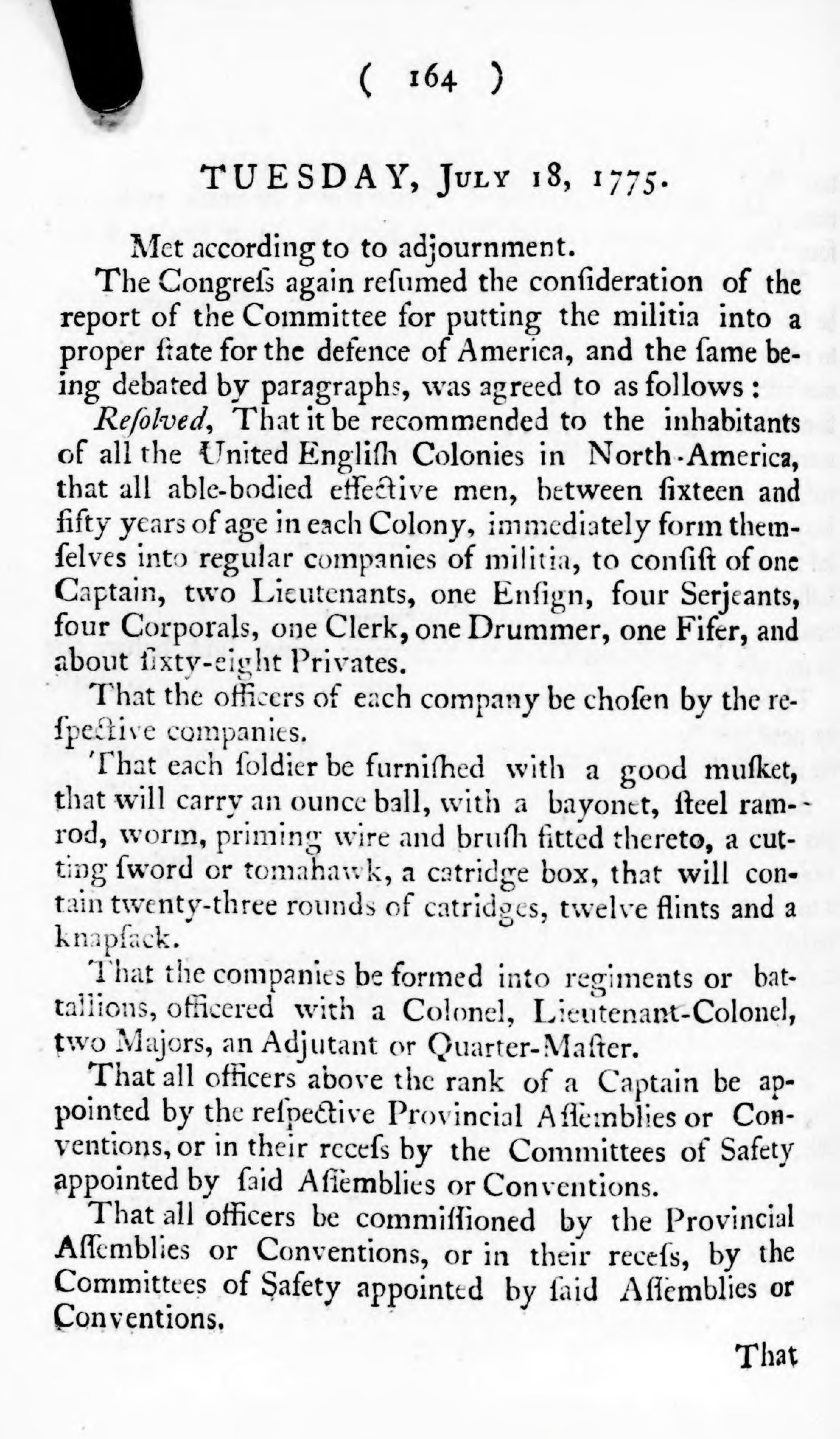 A page of typed text titled "Tuesday, July 18, 1775".