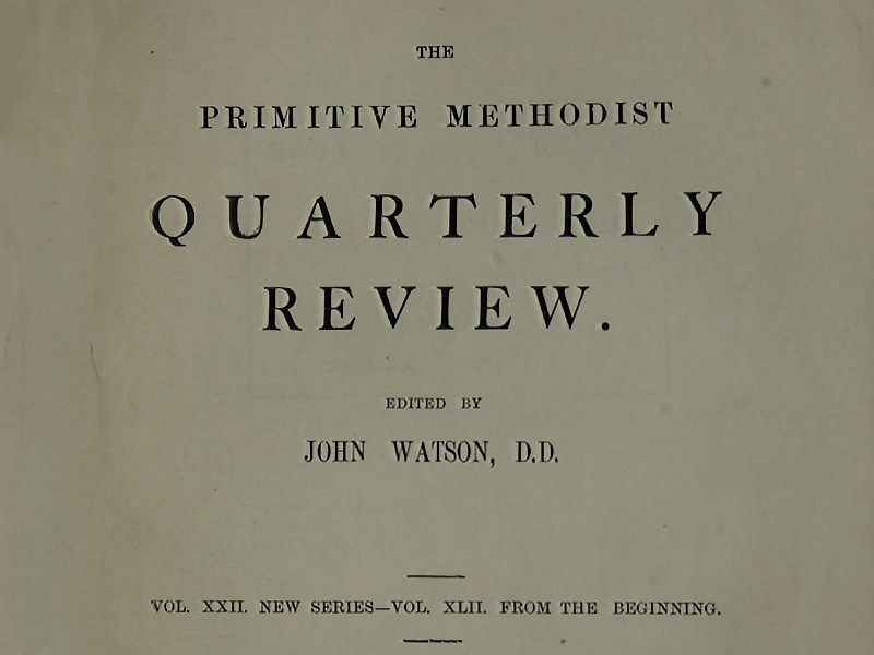 Black text reading The Primitive Methodist Quarterly Review, edited by John Watson, D. D.