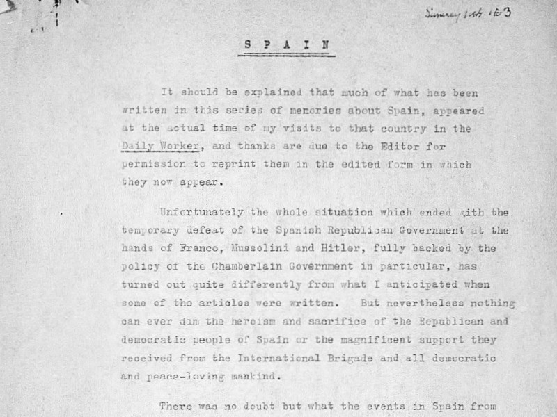 Section of a typed document titled Spain.