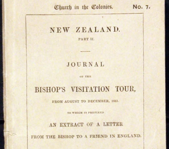 Section of the front cover of a document titled Journal of the Bishop's Visitation Tour, from August to December 1843.