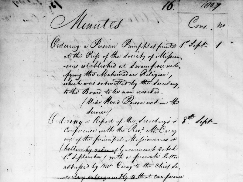 Section of a handwritten document titled Minutes, featuring the dates 1 September and 8 September.