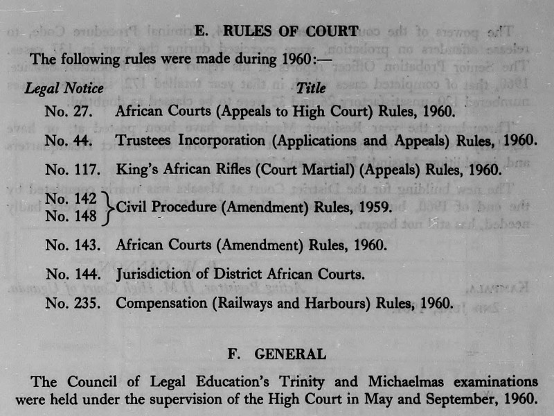 Section of a judicial report with the title E. Rules of Court. Underneath the title F. General is also visible.