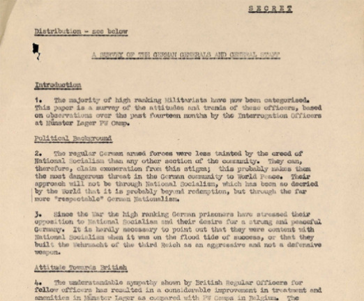 A page of typed text, cut off halfway, titled A Survey of The German Generals and General Staff.