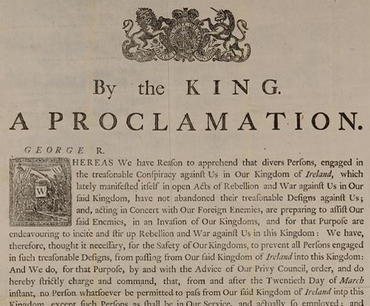Section of a page of typed text titled By the King. A Proclamation.
