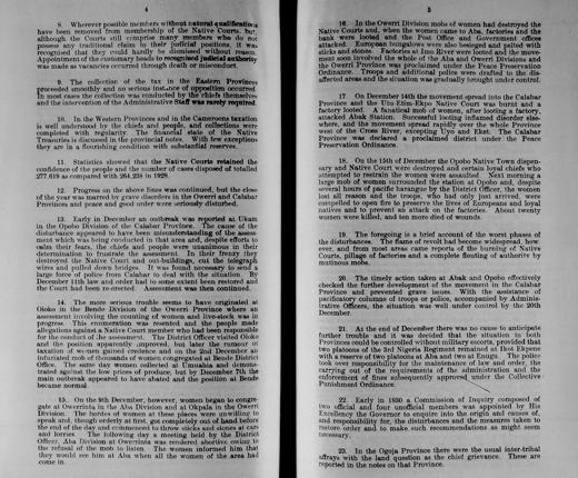 Two pages from the 1929 Annual Report on the Southern Provinces in Nigeria. Text on the pages is split into numbered paragraphs.