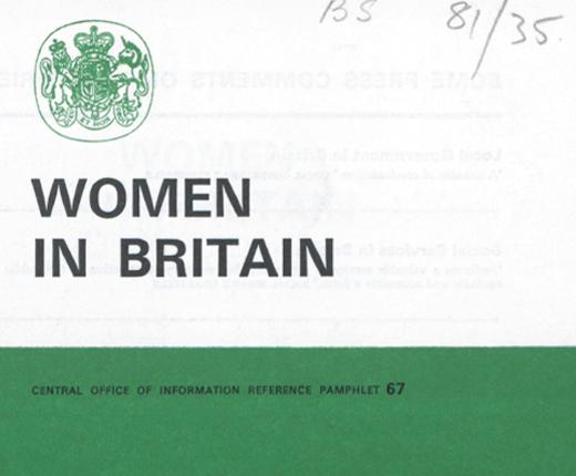 Section of the front cover of the Central Office of Information Reference Pamphlet 67, titled Women in Britain.