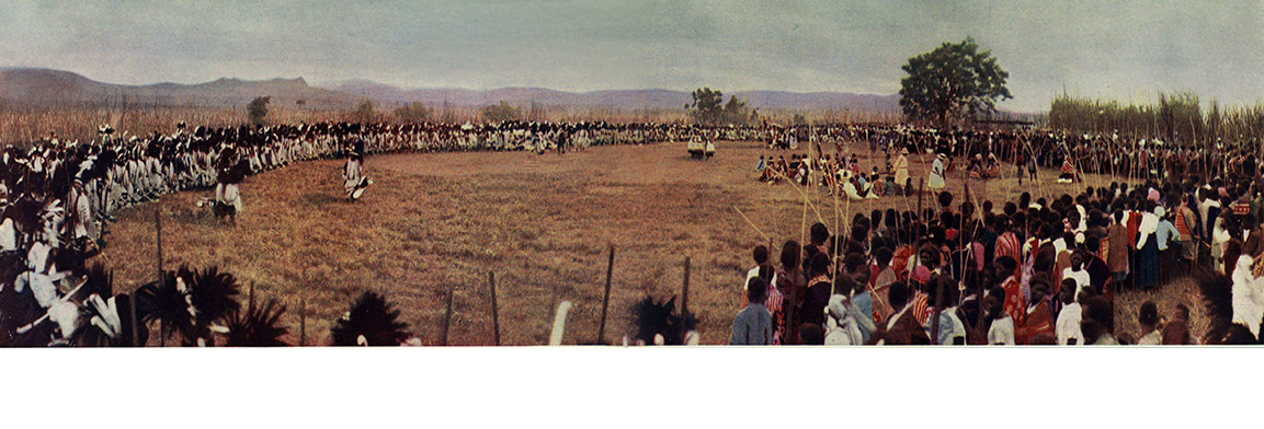 Photograph of a New Year Festival in South Africa, showing a large group of people in a circle.