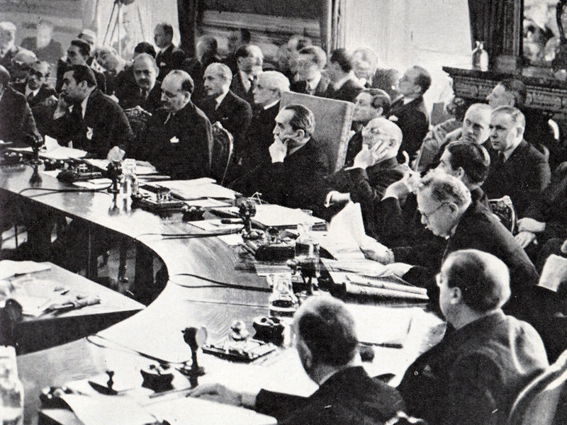Black and white photograph of a meeting of the League of Nations.