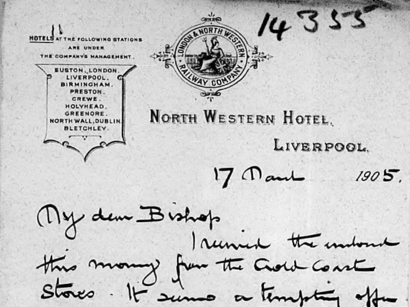 Section of a handwritten letter dated 1905, featuring a London and Northwestern Railway Company letterhead.