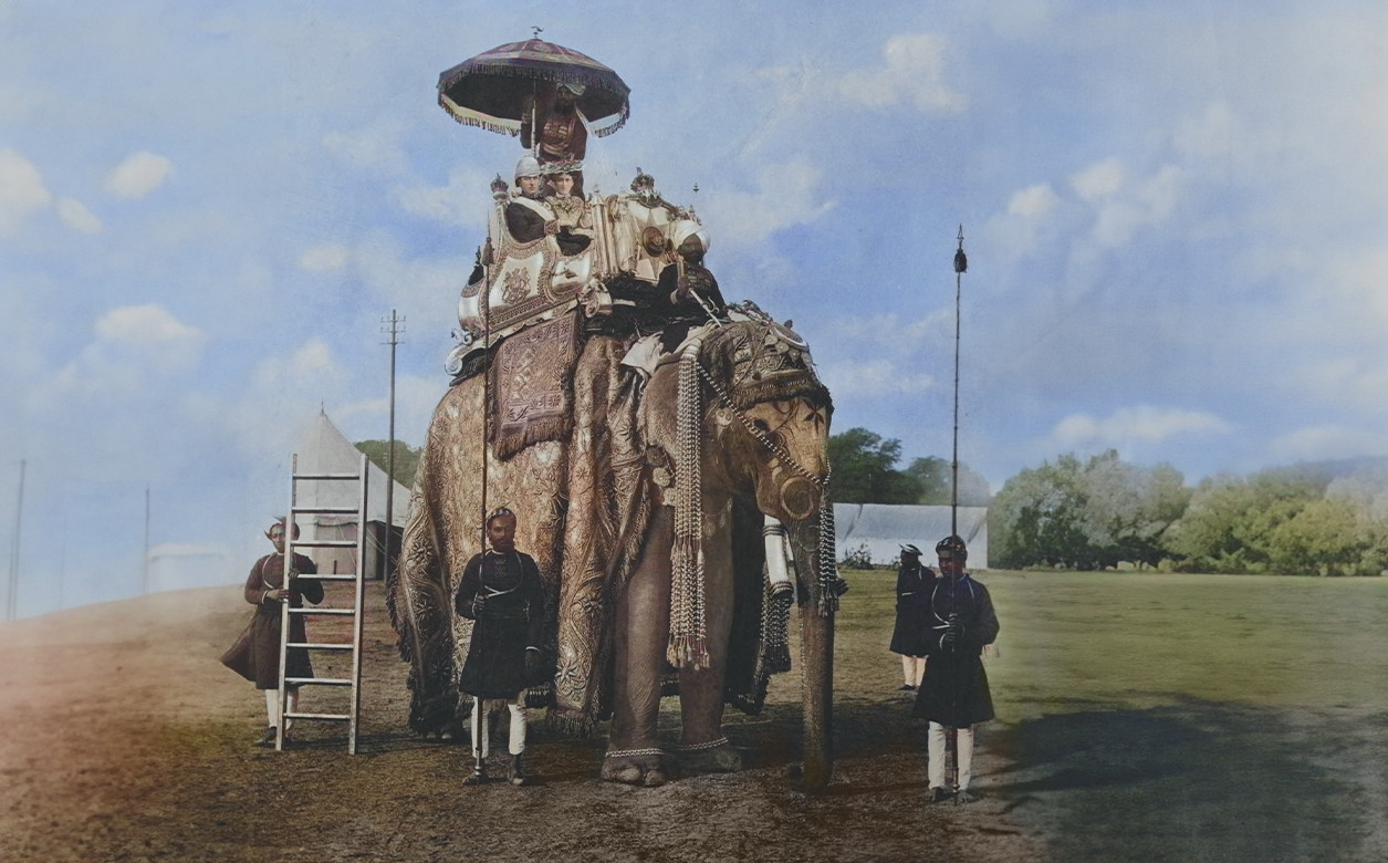 Lord and Lady Curzon on an Elephant.