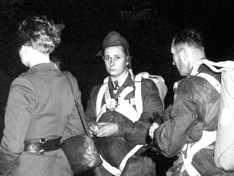 Jedburghs in front of B-24 just before night at Area T, Harrington Airdrome, England