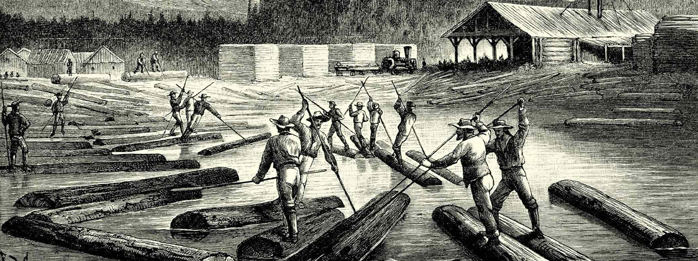 An engraved illustration of timber rafters in Canada, 1897