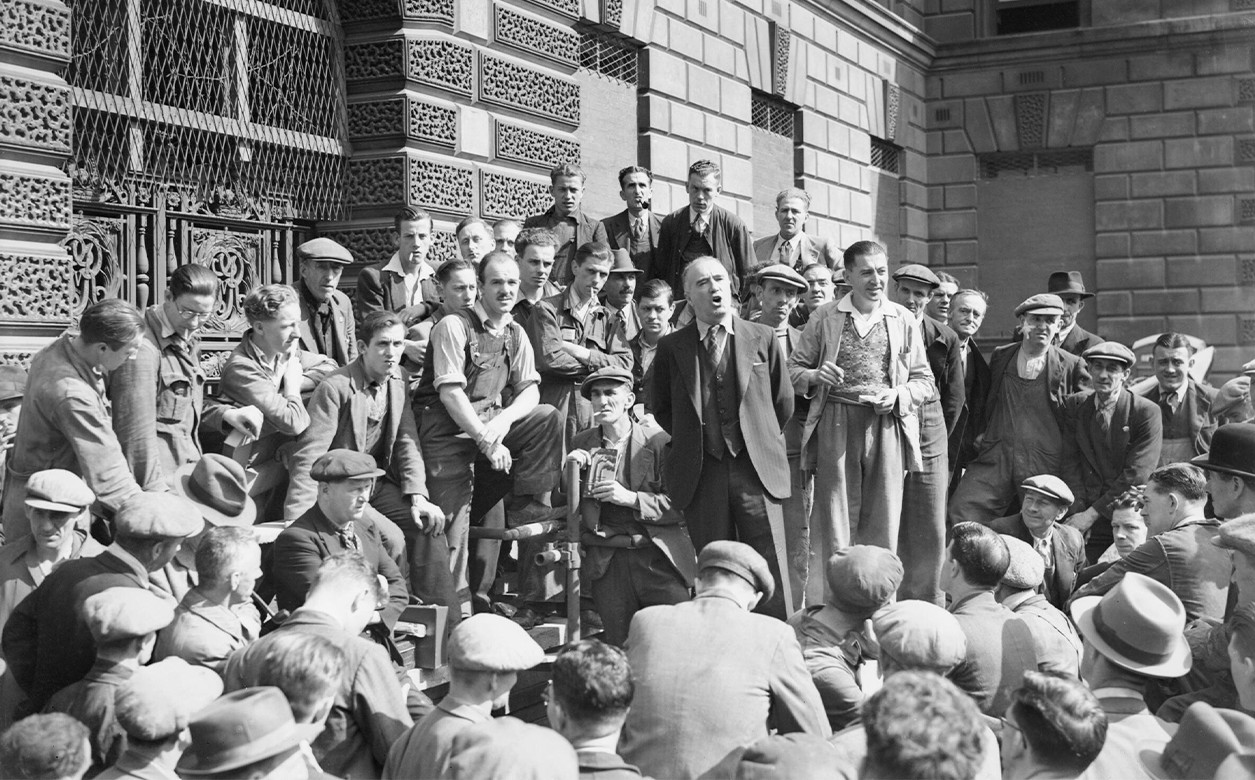 Harry Pollitt, General Secretary of the Communist Party of Great Britain, gives a speech to workers in Whitehall, London, 1941