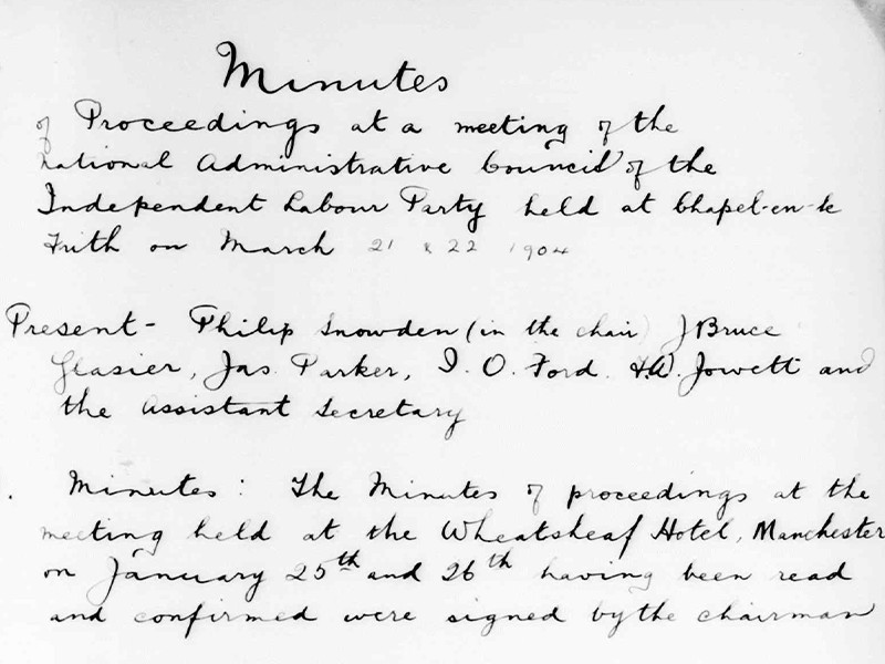 A page with cursive handwriting, that reads Minutes at the top.
