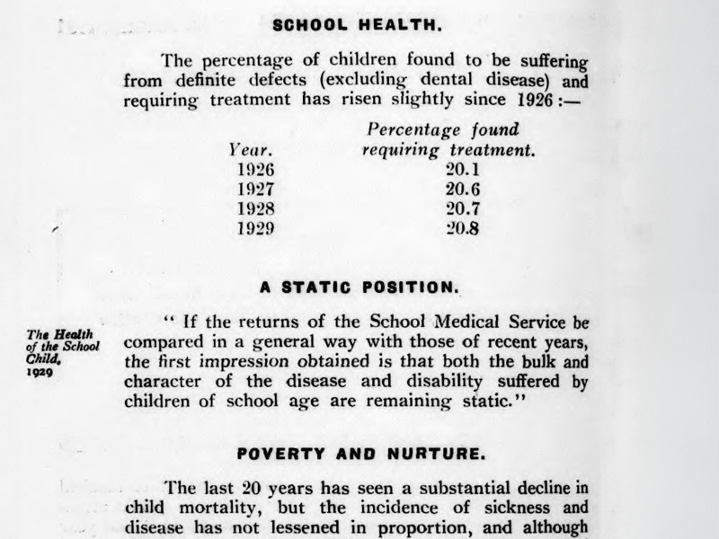 A document with headlines including School Health and Poverty and Nurture