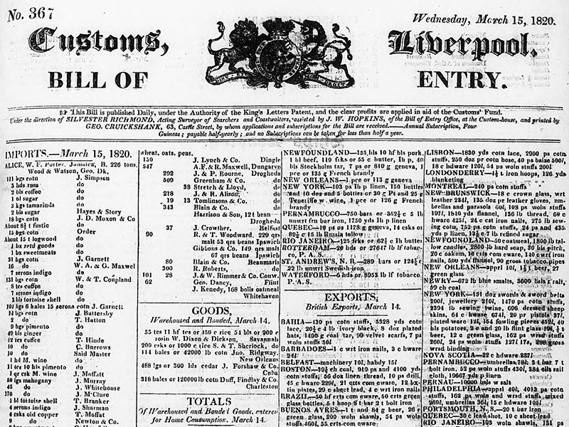 View volume: Bills of Entry, 1820–1829.