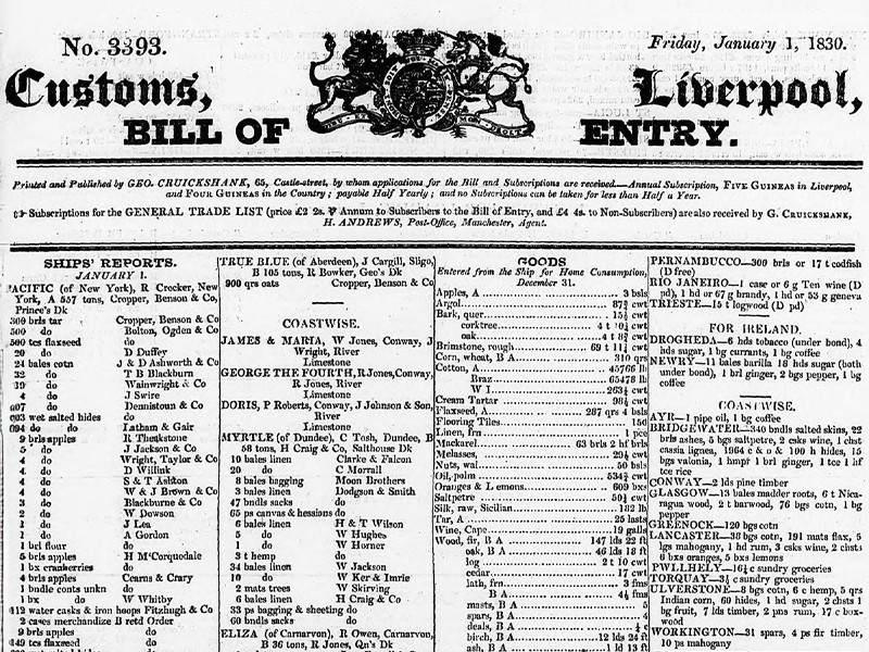 View volume: Bills of Entry, 1830–1839.