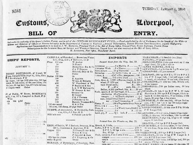 View volume: Bills of Entry, 1850–1859.