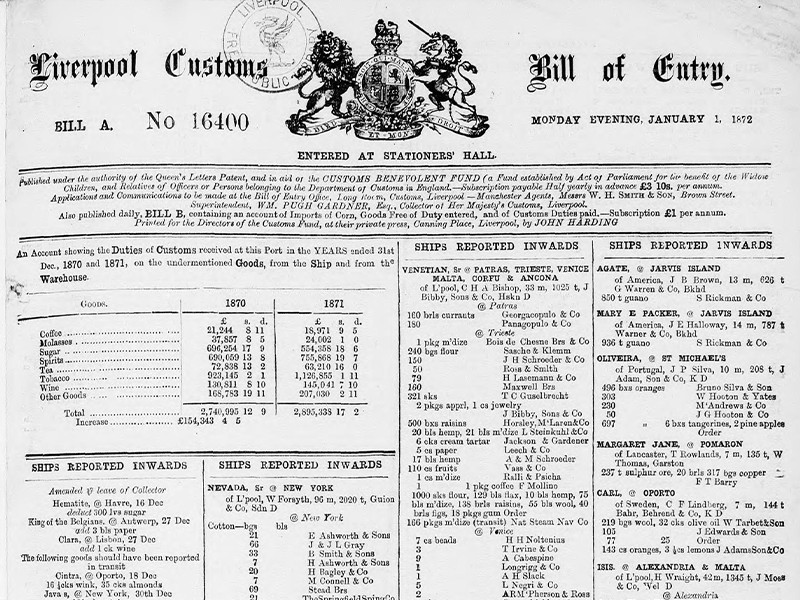 View volume: Bills of Entry, 1870–1879.