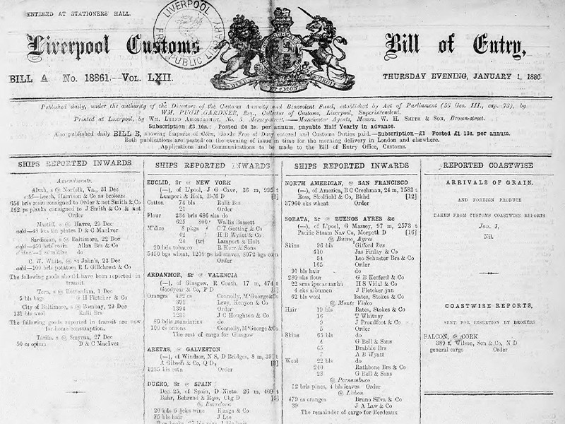 View volume: Bills of Entry, 1880–1889.