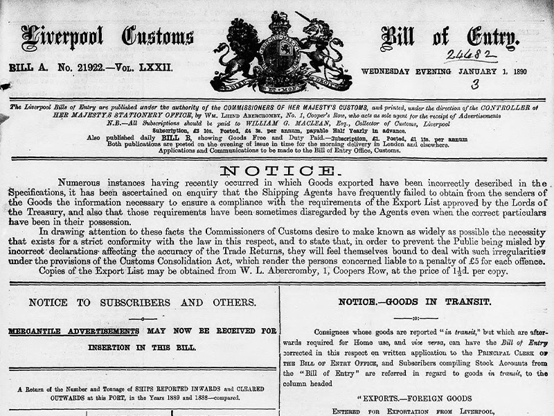 View volume: Bills of Entry, 1890–1900.