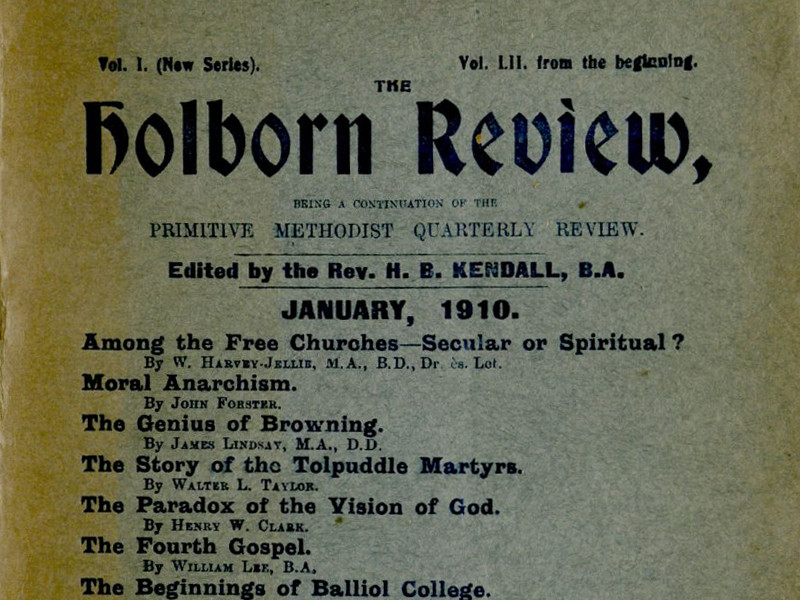 Section of the contents page of The Holborn Review, A Continuation of the Primitive Methodist Quarterly Review, dated January 1910.