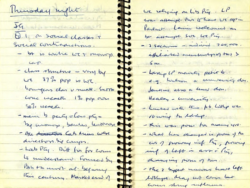 Two-page spread of a handwritten diary, entry titled Thursday night.