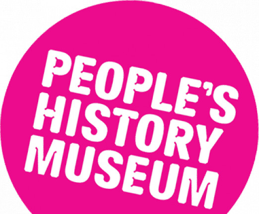 A pink circle with white text inside, the People's History Museum logo.