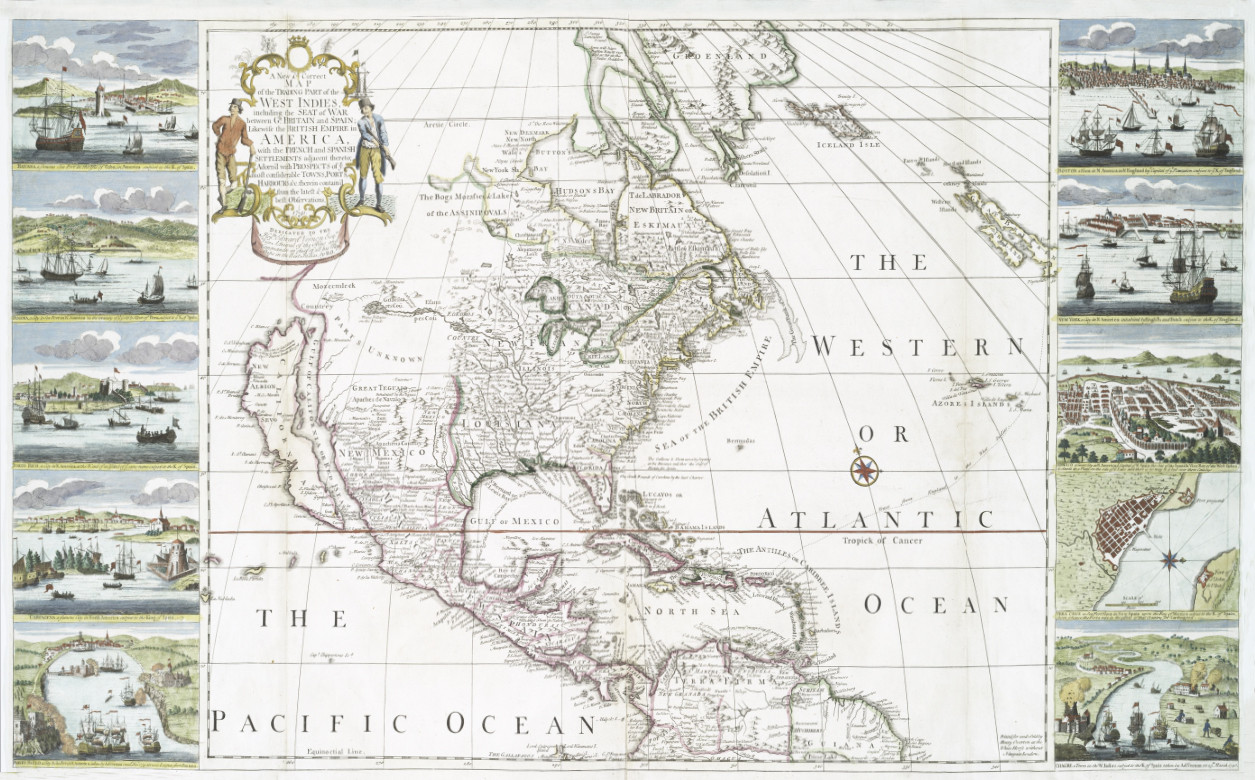 Trade map of the West Indies and North America during the War of Jenkins' Ear, 1741