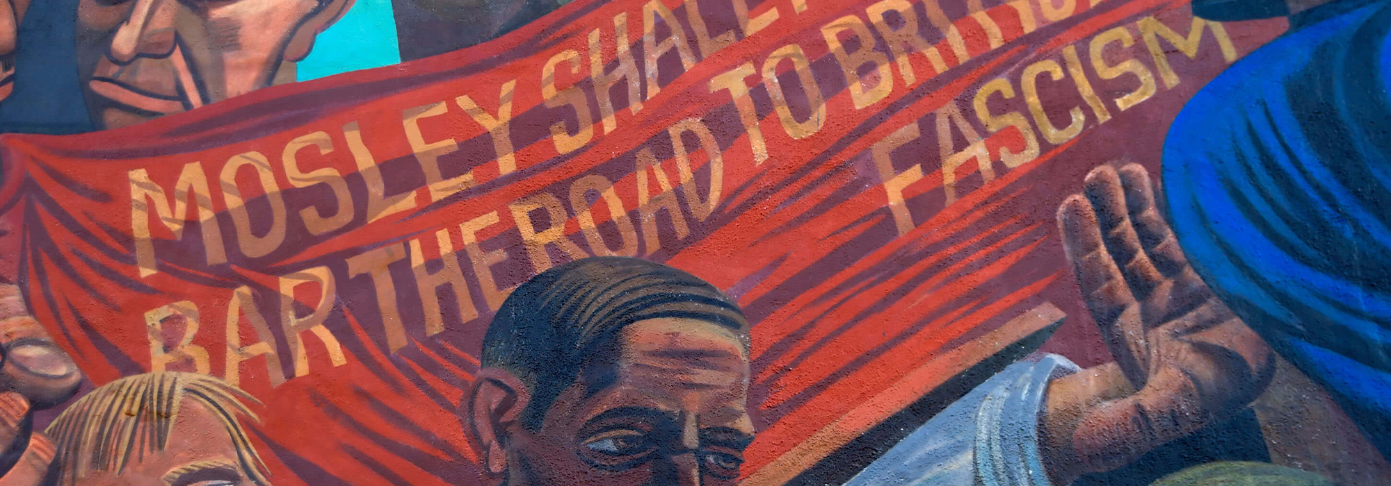 An image of the Cable Street Mural commemorating the Battle of Cable Street in 1936 when anti-fascists protested a march by the British Union of Fascists.