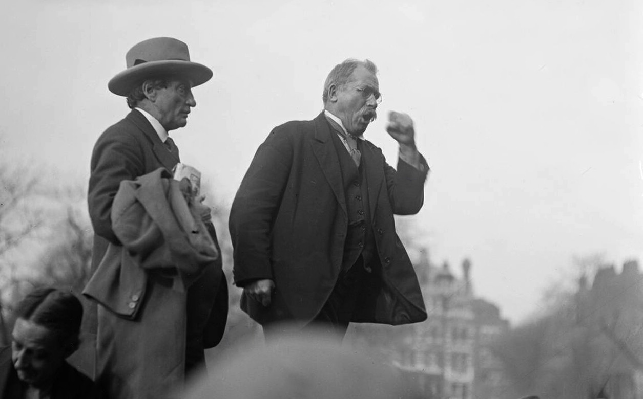 A black and white image of two men.