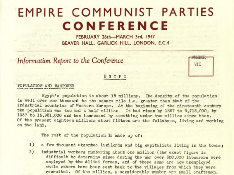 Section of a report from the Empire Communist Parties Conference, dated 26 February to 3 March 1947.