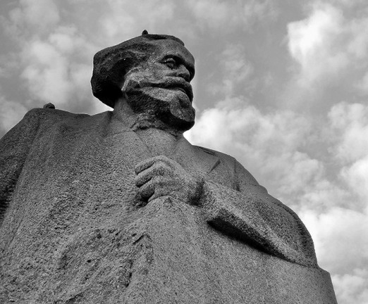 A photo of the Karl Marx monument in Moscow, Russia.