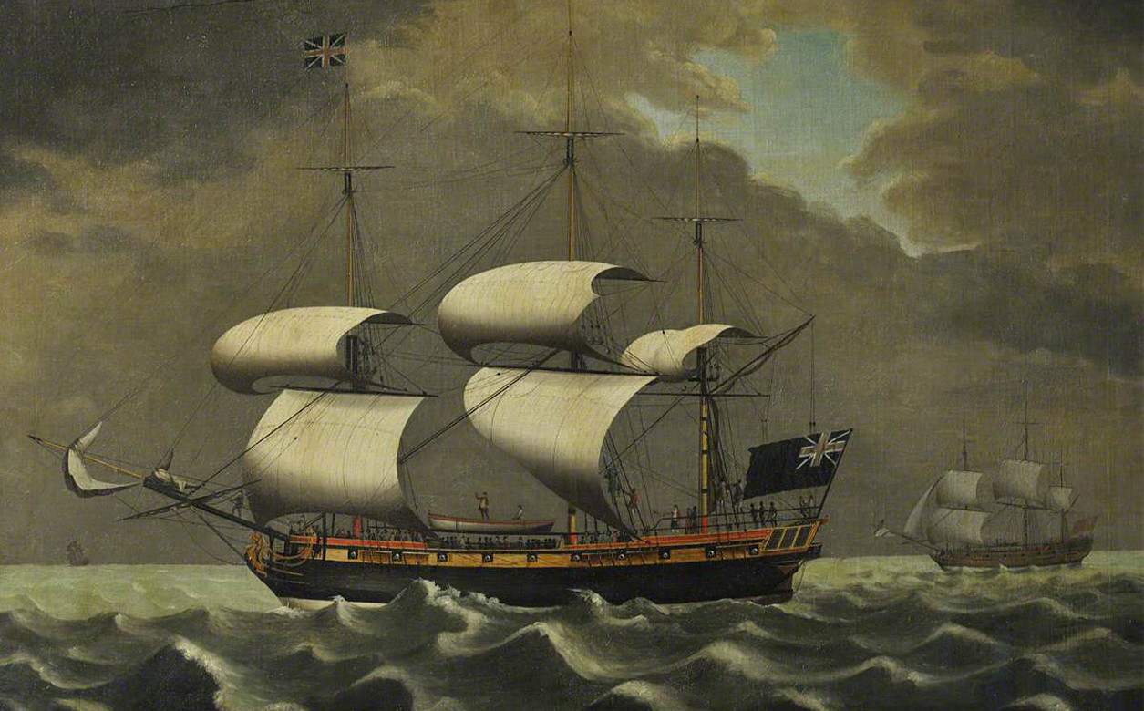 A painting by William Jackson of a Liverpool-based ship believed to be involved in the slave trade. Estimated 1780.
