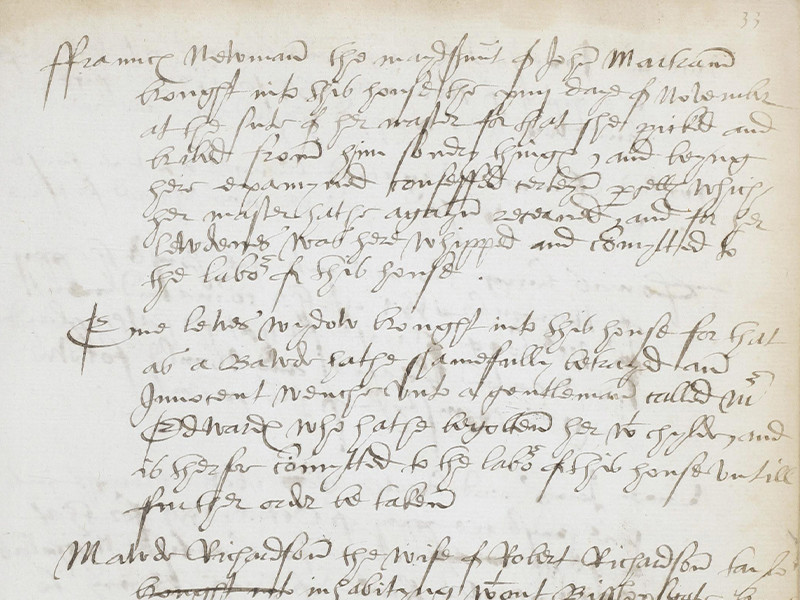 Top half of a mid-16th century document recording the minutes of the court of Governors.