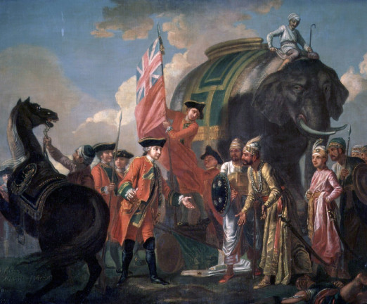 A painting of Lord Clive meeting with Mir Jafar after the Battle of Plassey, oil on canvas (Francis Hayman, c. 1762)