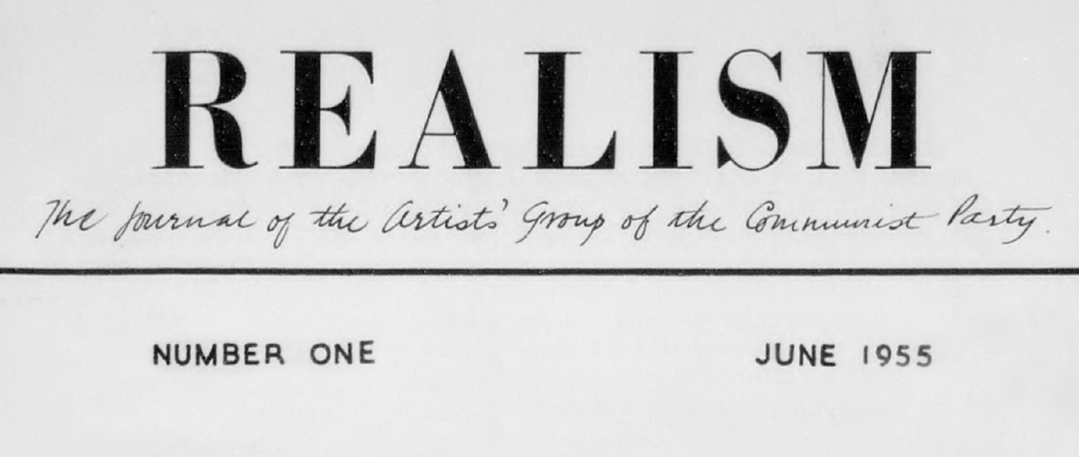 A cream background with typed black lettering. At the top it reads 'REALISM' and underneath 'Number One June 1955'.