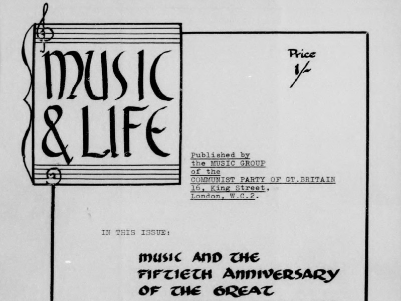 Top section of a front page of Music & Life, featuring the subtitle In This Issue: Music and the Fiftieth Anniversary of the Great (sentence cuts off).
