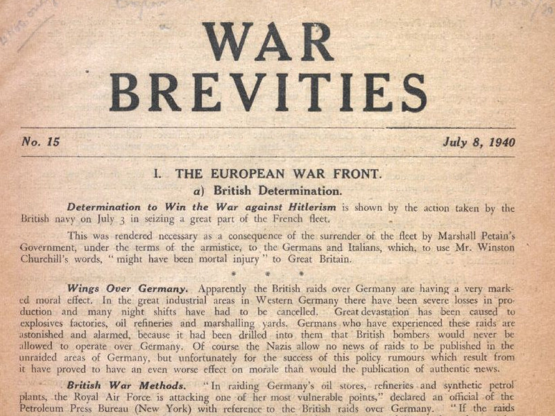 Section of an edition of War Brevities dated 8 July 1940.