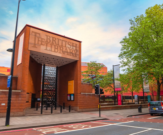 A photo of the entrance of the British Library.