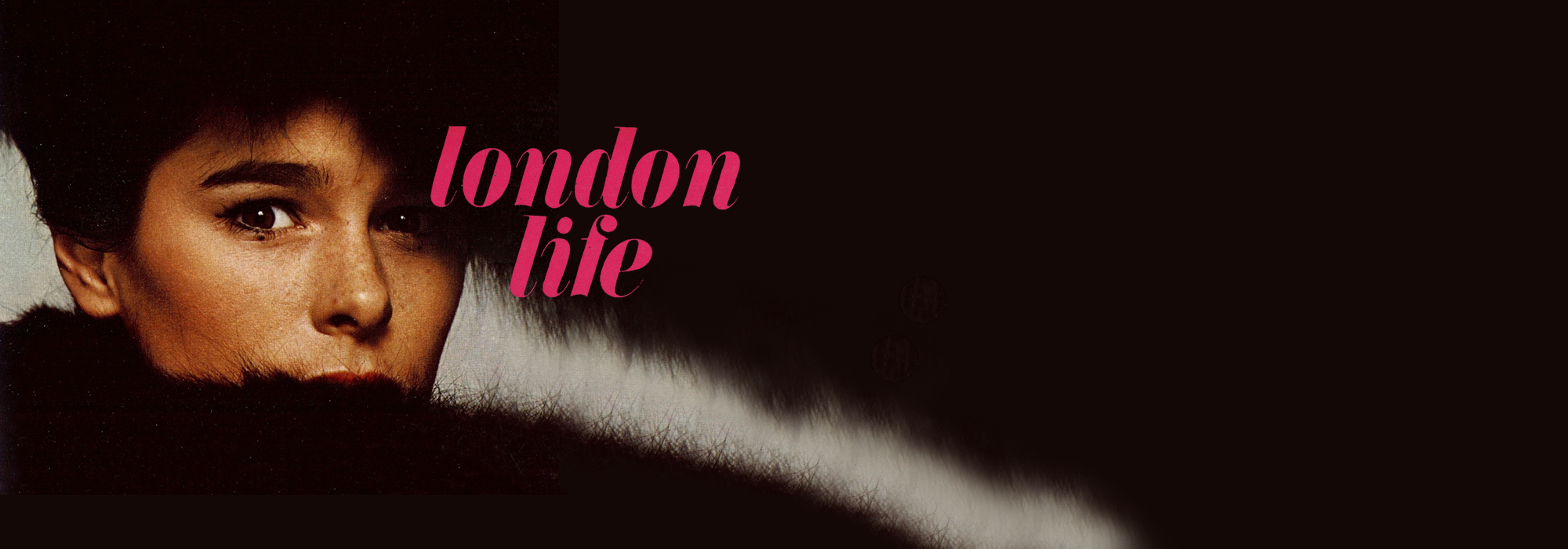 A picture of Geraldine Chaplin, Actress, with pink letters that read 'london life'