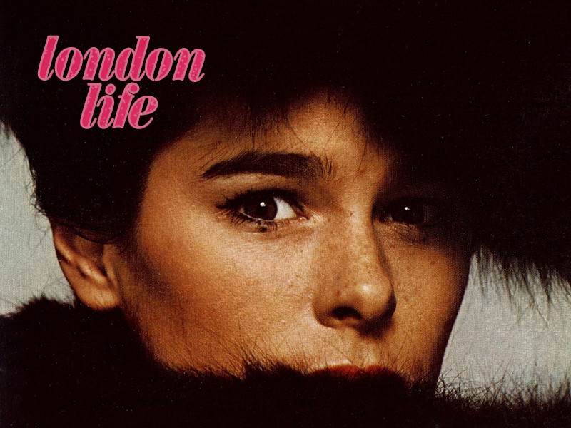 A picture of Geraldine Chaplin, Actress, with pink letters that read 'london life'