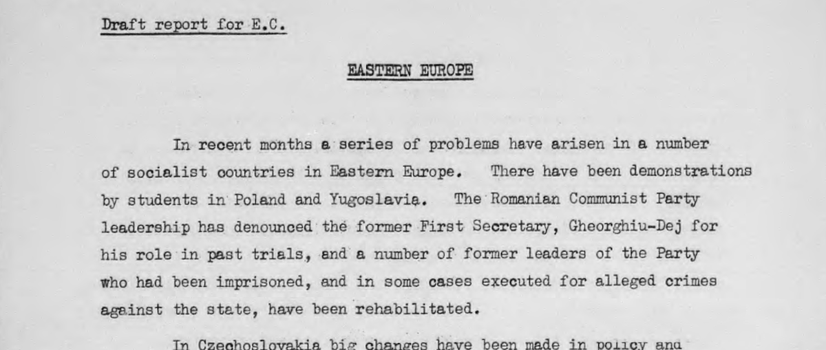 An extract from a typed draft report for the Executive Committee, with the title 'Eastern Europe'.