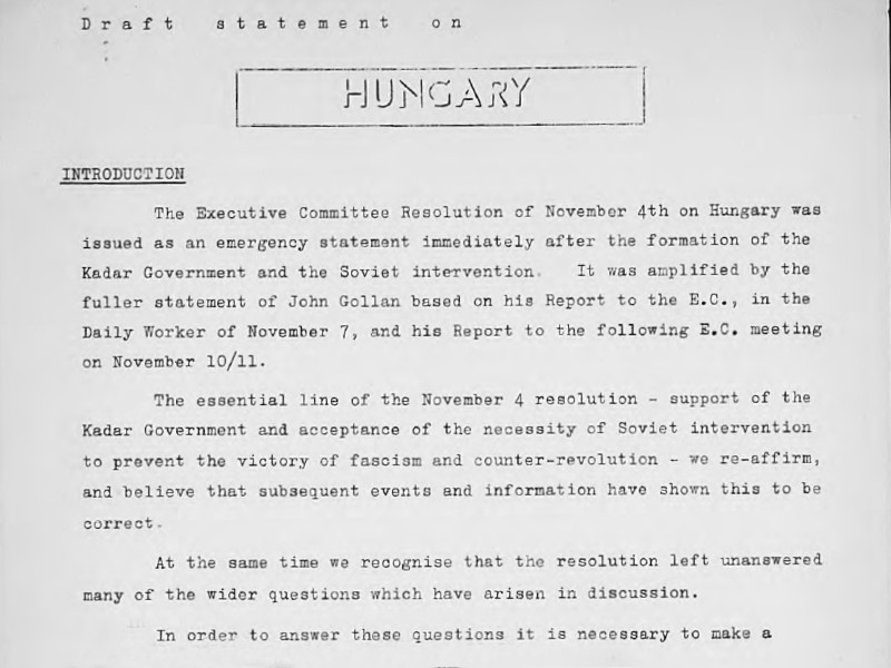 Section of the introduction to a draft statement on Hungary.