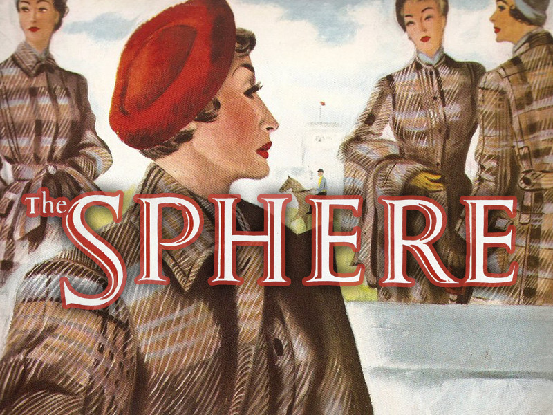 A front cover of The Sphere showing four women in brown coats. The woman in the foreground is wearing a red hat. The title The Sphere is in the foreground in white letters with a red outline.
