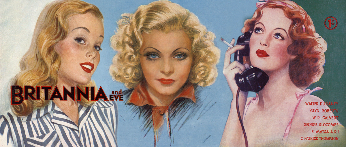 Illustrations of Actresses from Britannia and Eve Front Covers. On the left is a blond woman in a stripy shirt. In the centre is a blond woman in a blue shirt. And on the right is a woman with curly ginger hair.